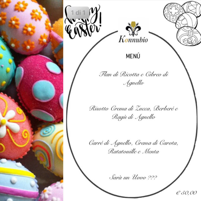 Pasqua Konnubio Menu ed invito evento di Pasqua